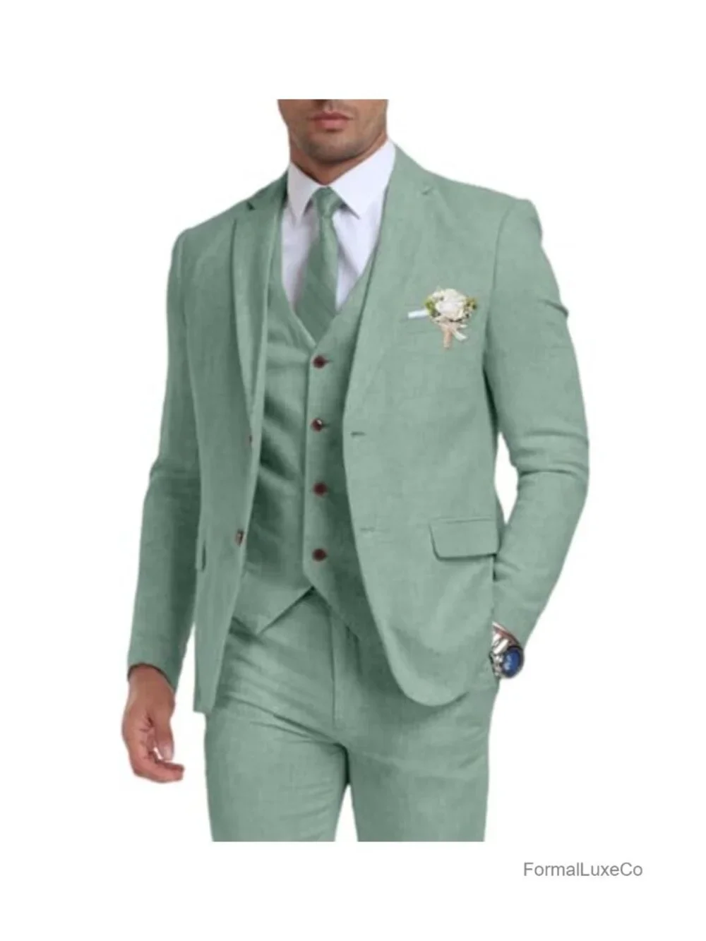 Retro 3-Piece Men's Suit Slim Fit Linen Blazer Vest Pant Wedding Groom Prom